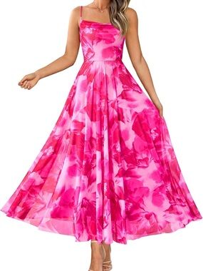 Women’s Pink Floral Maxi Dress - Sleeveless Elegant Sundress